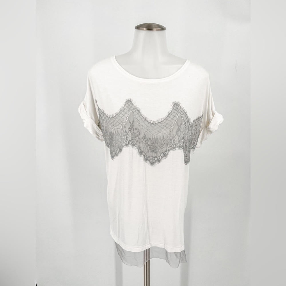 Easel White shirt with gray lace overlay